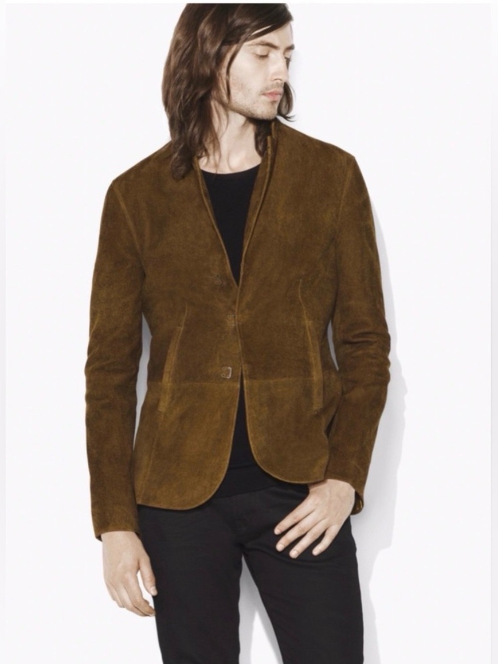 $2698 John Varvatos Collection Hook And Bar Hairy Suede Jacket Size EU 50 US 40